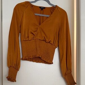 Express Rust Smocked Blouse